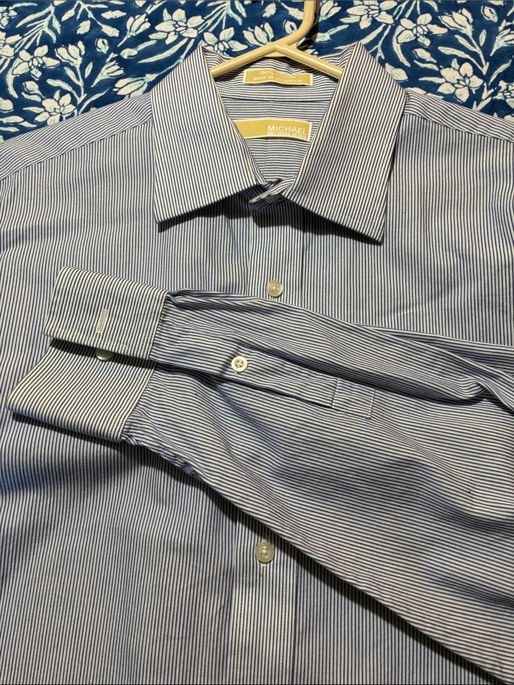 Michael Kors Men's Navy and White Pinstripe Dress Shirt